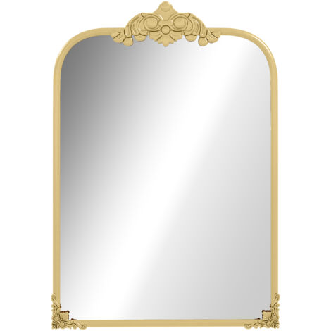 HOMCOM Wandspiegel 60 x 87cm Spiegel mit Rahmen aus Metall Dekorativer Hängespiegel Badezimmerspiegel für Schlafzimmer Badezimmer Wohnzimmer Gold