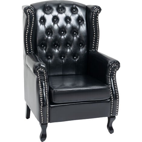 HOMCOM Wingback Armchair Chesterfield-style High Back Chair Tufted Accent Chair Black