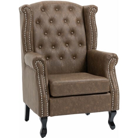 HOMCOM Wingback Armchair Chesterfield-style High Back Chair Tufted Accent Chair Brown