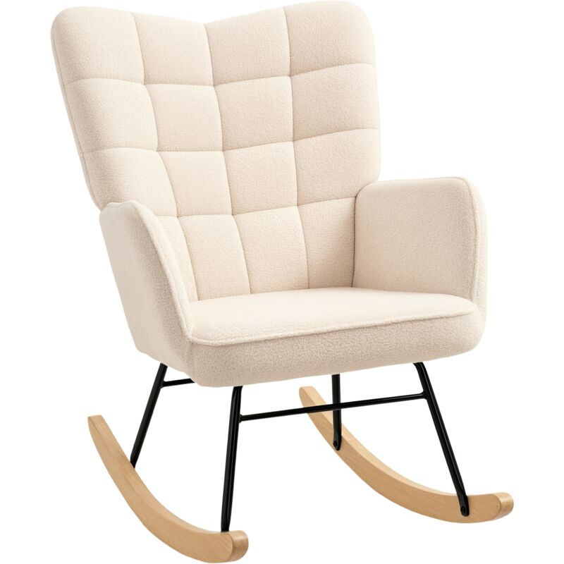 Homcom - Wingback Rocking Chair for Nursing w/ Steel Frame and Wooden Base Beige