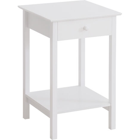 HOMCOM Wooden Bedside Table Cabinet W/ Drawer Shelf Storage End Side White