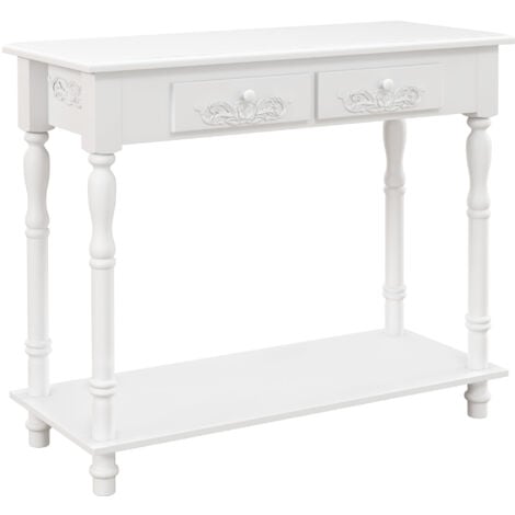 HOMCOM Wooden Console Table with Storage Shelf Two Drawers for Entryway White