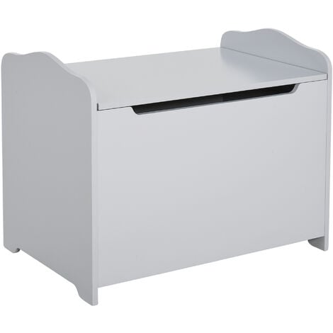 HOMCOM Wooden Kids Toy Box Children Storage Organizer Chest Safety Hinge Grey
