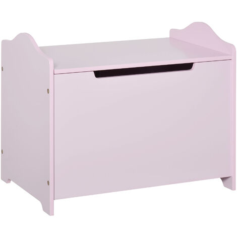 HOMCOM Wooden Kids Toy Box Children Storage Organizer Chest Safety Hinge Pink