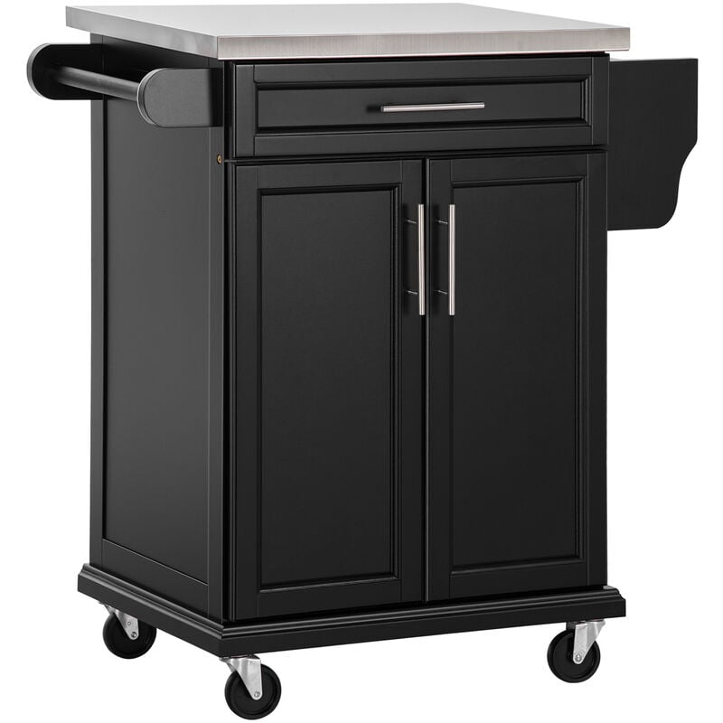 Homcom - Rolling Kitchen Cart Storage Trolley with Drawer Towel Rail Steel Black - Black