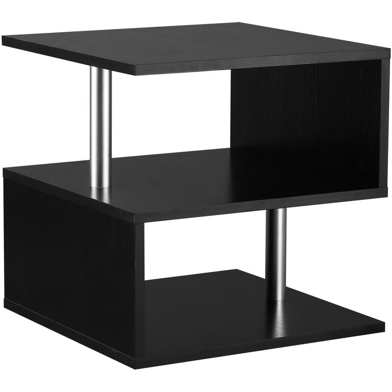 Homcom - Wooden S Shape Cube Coffee Table 2 Tier Storage Shelves Display - Black