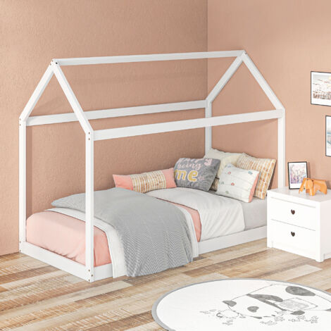 HOMCOM Wooden Single Bed Frame with Tree House Style White