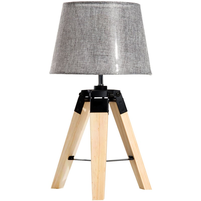 Homcom Wooden Tripod Table Lamp With Bulb Base Grey Shade Homcom Wooden Tripod Table Lamp With Bulb Base Grey Shade