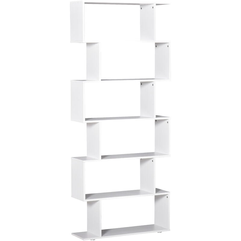 Storage Bookcase 6 Shelves Wood Bookshelf s Shape Home Office White - White - Homcom