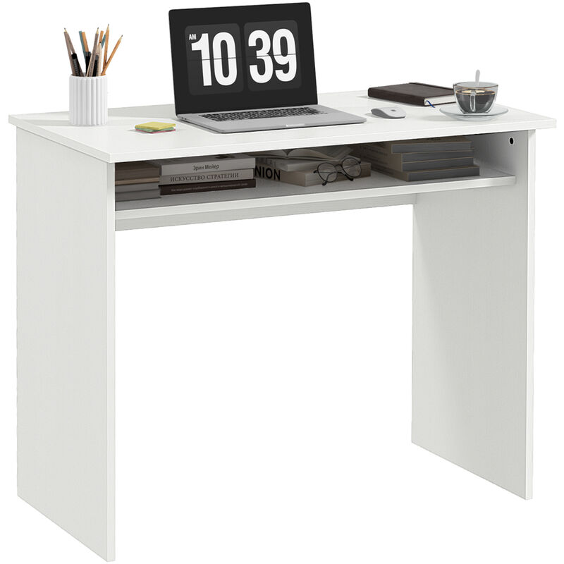 Homcom - Computer Desk Writing Table Study Workstation Storage White