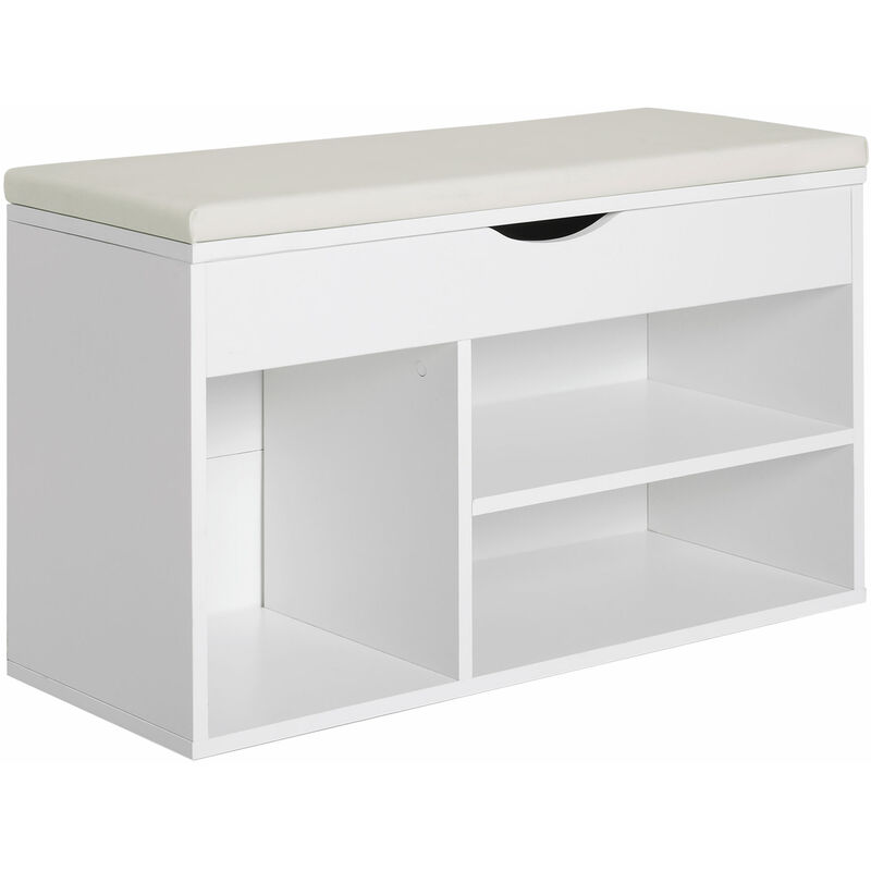 

Zapatero con Asiento Banco de Almacenamiento con Cajón Estantes Cojín 80x30x47cm - Blanco