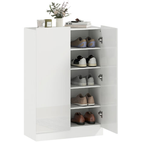 HOMCOM zapatero de 2 puertas con cierre suave, con estantes ajustables, agujeros, para 20 pares de zapatos, 72x34,5x103 cm, blanco brillo