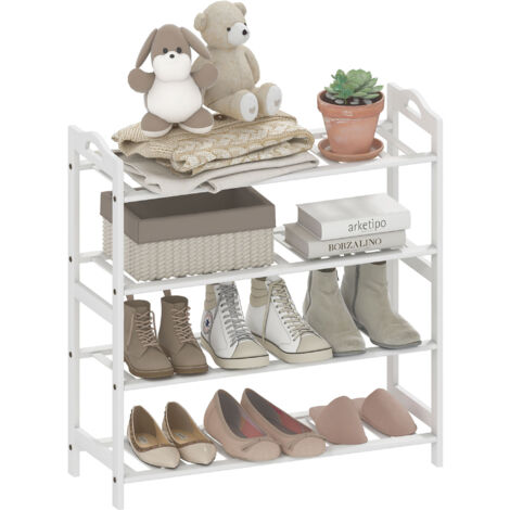 HOMCOM zapatero de 4 niveles estantería para zapatos de bambú para 12 pares de zapatos para entrada pasillo dormitorio 67,5x24,7x72 cm blanco