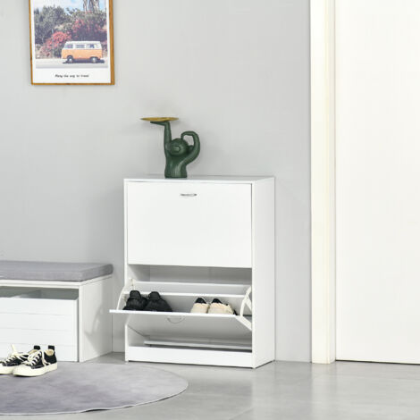 HOMCOM Zapatero Moderno Zapatero de Entrada Recibidor Estrecho con 2 Cajones y Estantes Ajustables para Pasillo 60x24x80 cm Blanco