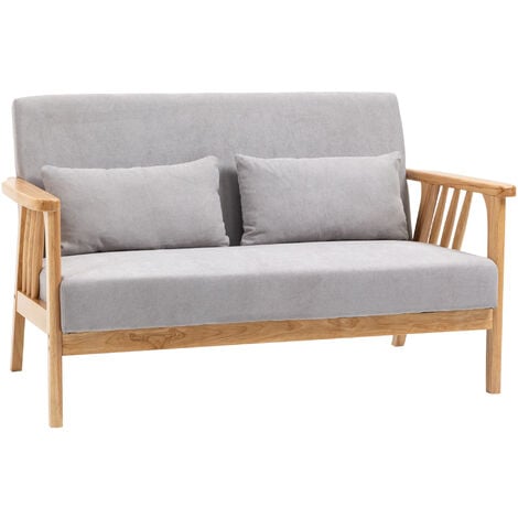 HOMCOM Zweisitzer 2-Sitzer Sofa, Doppelsofa mit Armlehne, breite Sitzfläche, Loveseat mit Samtoptik, Kissen, Holzrahmen für Schlafzimmer Wohnzimmer Büro, bis 200 kg, Grau, 130 x 75 x 78 cm