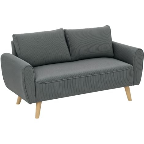 HOMCOM Zweisitzer Sofa mit 2 Kissen, Polstersofa mit 54cm extra tiefen Sitzen, Doppelsofa aus Cord, klein Sofa mit Holzrahmen 2er Couch für Wohnzimmer Schlafzimmer Büro, 145 x 75 x 78 cm, Dunkelgrau