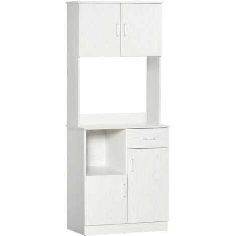 HOMCOMMeuble de rangement cuisine buffet 4 portes 1 tiroir étagère grand plateau 71x41x178 cm MDF blanc armoire multi-usages