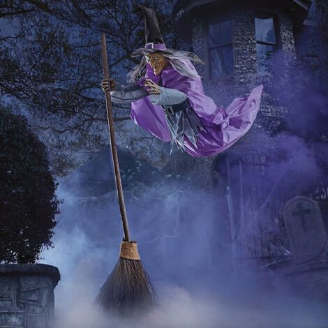 Home Accents Holiday 12ft Giant Animated Hovering Halloween Witch with Broomstick and LEDs