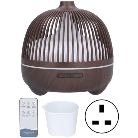 Home Air Humidifier Remote Ultrasonic Essential Oil Aroma Diffuser with RGB LED Light 100‑240V Deep Wood GrainUK Plug