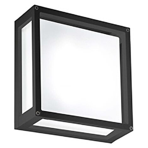 Home Applique ou plafonnier 25x25 cm en aluminium gris foncé avec diffuseur en verre satiné IP54 culot E27 pour environnements intérieur/extérieur