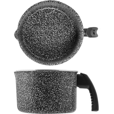 Home Bollilatte Stone 1 Manico, Antiaderente, Fondo Induzione, 14cm, Nero e Bianco