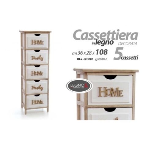 Home Cajonera de madera blanca familiar 5 cajones cm 36 x 28 x 108 h
