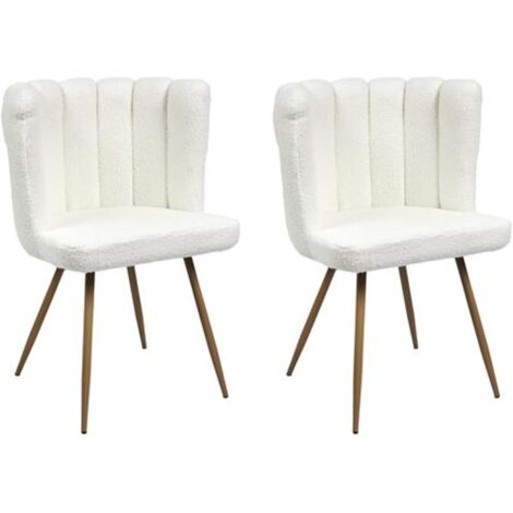 HOME DECO FACTORY, HD0057 Chaises Ariel Bouclette M2 Blanc naturel, assise et chaise de table, dimensions : 52,5 x 82,5 x 54 cm, hauteur d'assise : 49 cm, blanc et noir