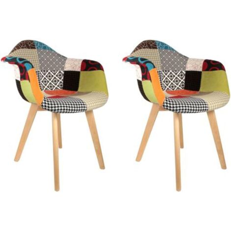 HOME DECO FACTORY, HD3096, Ensemble de 2 fauteuils patchwork scandinaves, design coloré et tendance et confort optimal, idéal pour le salon ou la chambre, dimensions 62 x 60,5 x 86 cm, multicolore