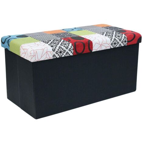HOME DECO FACTORY HD6507 Cassapanca Patchwork Seduta Pieghevole, Ingresso, Soggiorno, Camera da Letto, Sala da Pranzo, mobile-76 x 38 x 38 cm, Poliestere Legno, Multicolore, 76 x 38 x 38
