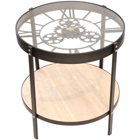 Home Deco Factory Tavolino, Ferro, Nero/Trasparente, 50 x 50.5 x 51 cm