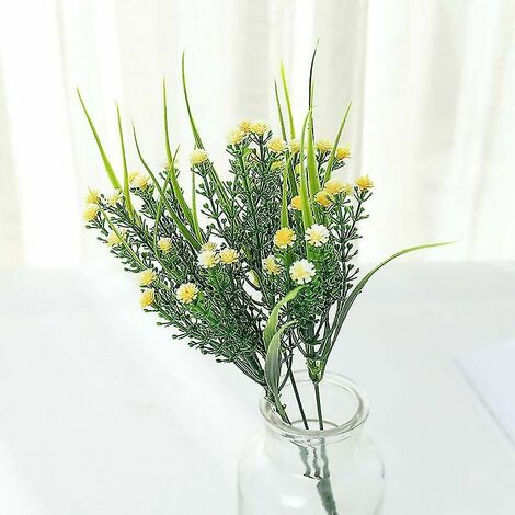 Home Decor Artificielle Rose Herbe Bouquet de 4 (Jaune) Sans Bouteille