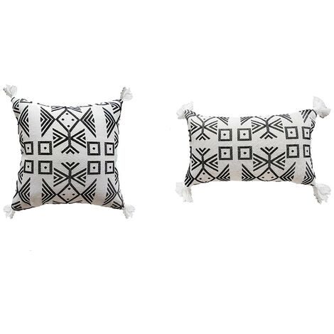 Home Decor Striped Geometric Woven Tassel Sofa Canvas Pillowcases 2 Pieces(A)