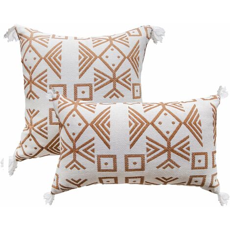 Home Decor Striped Geometric Woven Tassel Sofa Canvas Pillowcases 2 Pieces(B)