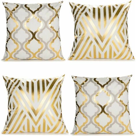 Home Decorative Set of 4 Gold Foil Cushion Covers 18×18 inch Geometric Square Cushion Covers Decor Sofa Couch Bedroom