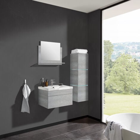 HOME DELUXE - Badmöbel Komplettset WANGEROOGE  Farbe: Grau, Größe: L  Badmöbel Möbel Bad Möbelset