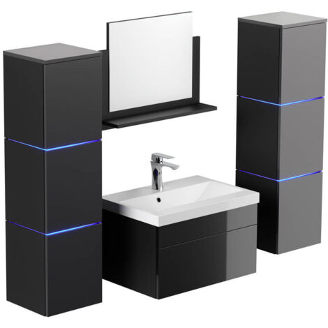 HOME DELUXE - Badmöbel-Set - WANGEROOGE Schwarz - X-Large - inkl. Waschbecken und komplettem Zubehör - Breite Waschbecken: ca. 60 cm I Badezimmermöbel Waschtisch Badmöbelset Badezimmermöbel Waschtisc