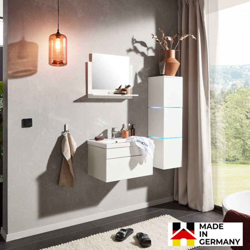 Home Deluxe - Badmöbel Wangerooge L - Weiß (HB) I Badezimmermöbel, Waschbecken, Unterschrank, Spiegel