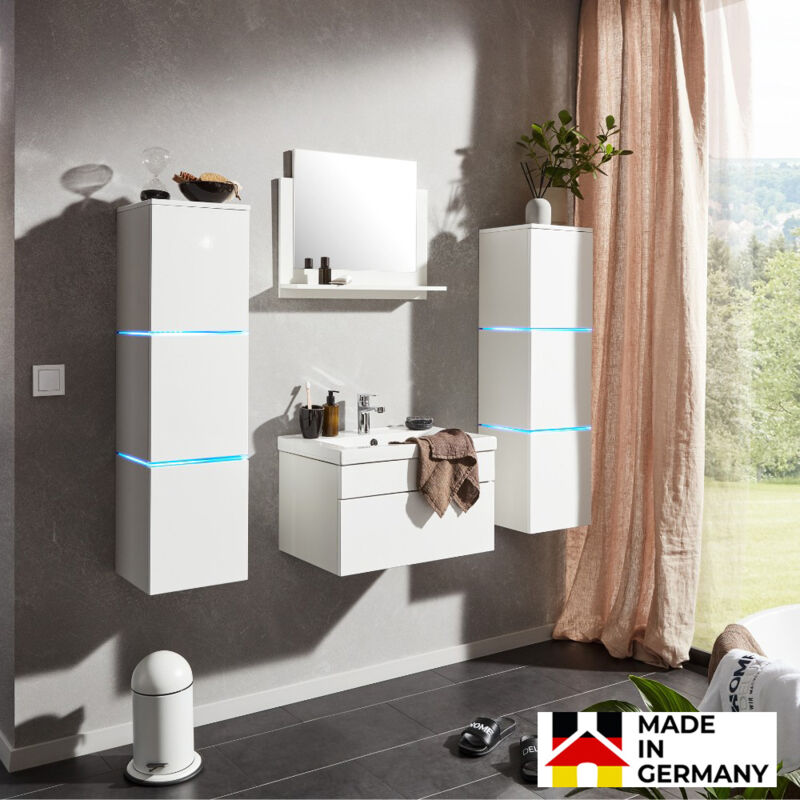 Home Deluxe - Badmöbel Wangerooge XL - Weiß (HB) I Badezimmermöbel, Waschbecken, Unterschrank, Spiegel