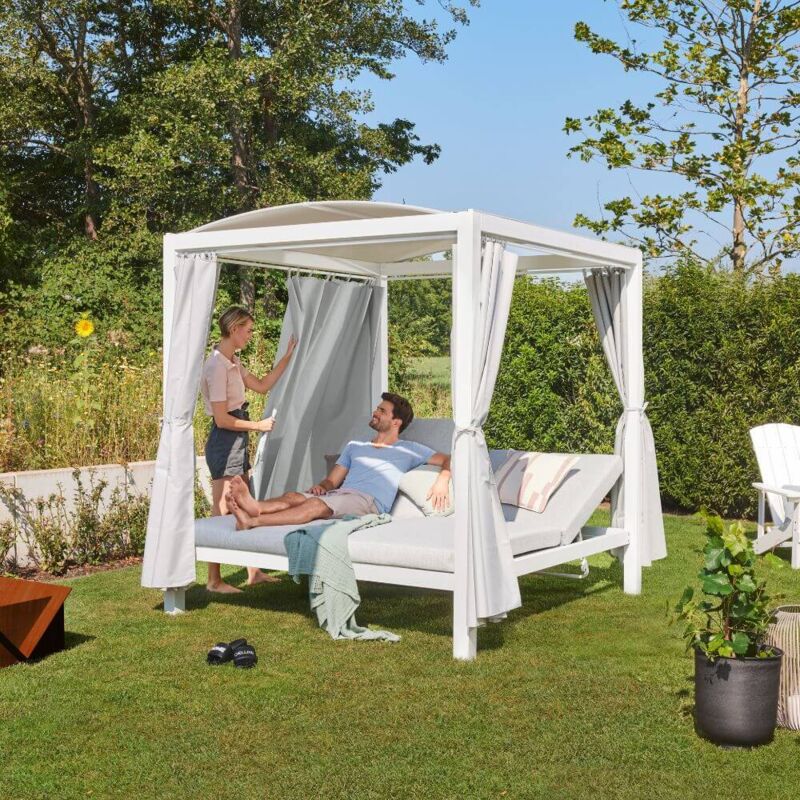 Bain de soleil avec couverture lyon - 208 x 188 cm Blanc Equipement - Home Deluxe