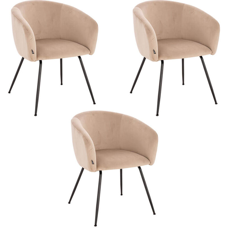 Home Deluxe - Chaise de salle à manger en velours avec accoudoirs ARIA Couleur : Beige, Quantité : 3