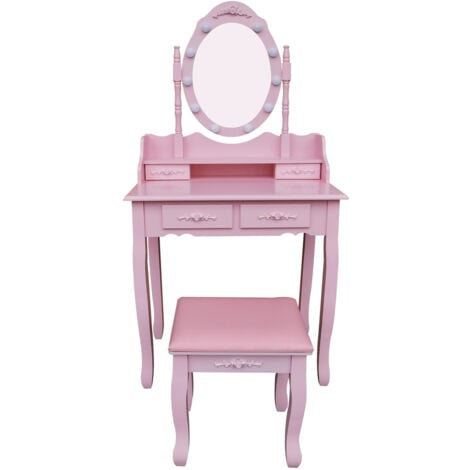 HOME DELUXE - Coiffeuse avec miroir et éclairage LED ROSY Couleur: Rose