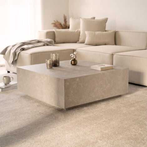 HOME DELUXE Beige, Größe: 95 x 35 x 95 cm Couchtisch Sofatisch Tisch Couchtisch-Marmor