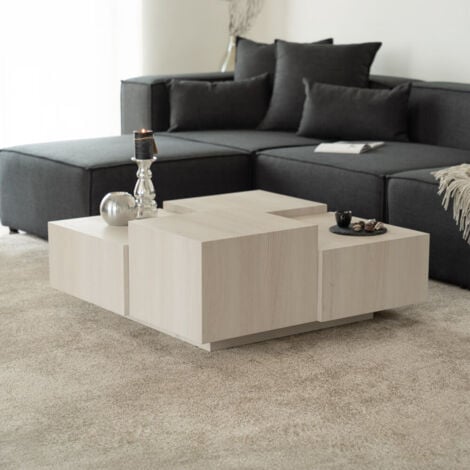 HOME DELUXE - Couchtisch mit Schwebeeffekt NAYELI – 96 x 96 cm  Farbe: Beige  Couchtisch Sofatisch Tisch Wohnzimmertisch
