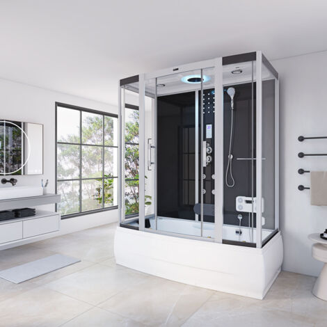 HOME DELUXE - Dampfdusche DIAMOND BIG - Schwarz, Maße: 190 x 100 x 220 cm - inkl. Radio, Regendusche und komplettem Zubehör I Dampfsauna, Badewanne, Whirlpool, Dusche  Dampfdusche Duschkabine Duschtem