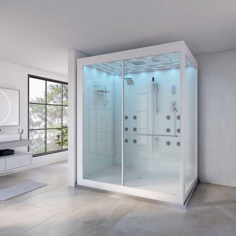 HOME DELUXE - Dampfdusche mit Wasserfall und LED-Beleuchtung DESIGN XL - 180 x 130 cm  Dusche Dampfdusche Duschkabine Fertigdusche