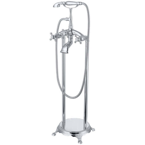 HOME DELUXE - Design Standarmatur - Retro - Höhe: 100 cm, inkl. Handbrause I freistehende Armatur Wannenbrause Wanneneinlass  Wannenarmatur Badezimmer Retro Chrom