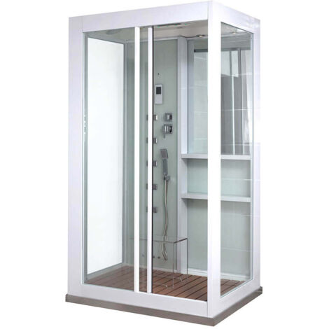 Home Deluxe - Doccia a vapore con cascata e sauna a vapore LUXORY - 120 x 90 cm Bianco