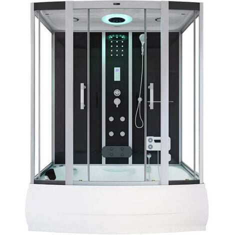 HOME DELUXE - Douche à vapeur avec fonction balnéo et éclairage LED DIAMOND - 170 x 90 cm noir