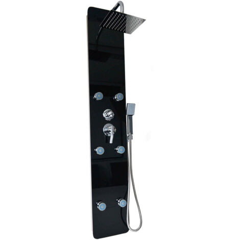 HOME DELUXE - Duschpaneel - DIVE Schwarz - Maße: 150 x 25 x 9 cm, Front: Glas, inkl. Tropenbrause und komplettem Zubehör Duschpaneele Duschpaneel Duschset Komplettdusche