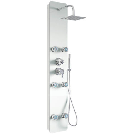 HOME DELUXE - Duschpaneel - DIVE Weiß - Maße: 150 x 25 x 9 cm, Front: Glas, inkl. Tropenbrause und komplettem Zubehör  Duschpaneele Duschpaneel Duschset Komplettdusche